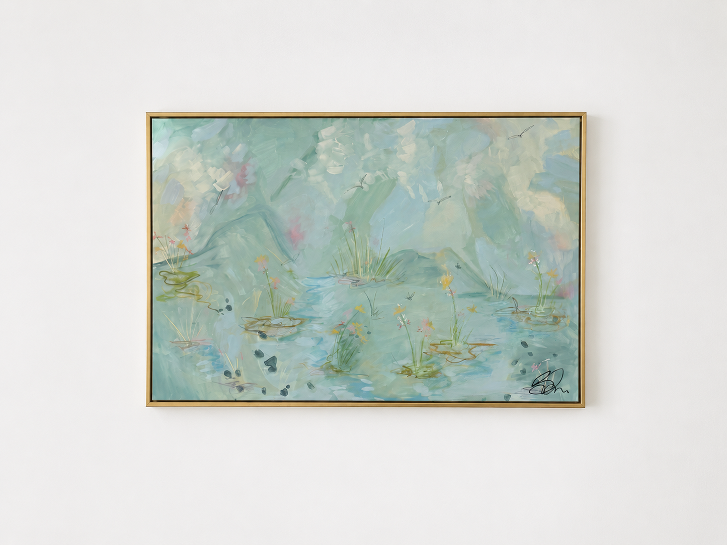 “Marsh Life” 24x36” framed in thin gold floating frame